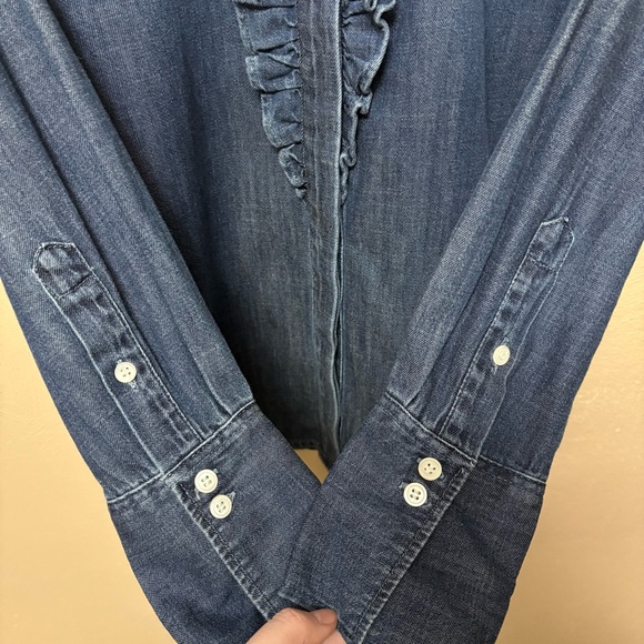 FRAME Ruffle Tux Denim Shirt In Blue Size XS - Picture 7 of 10